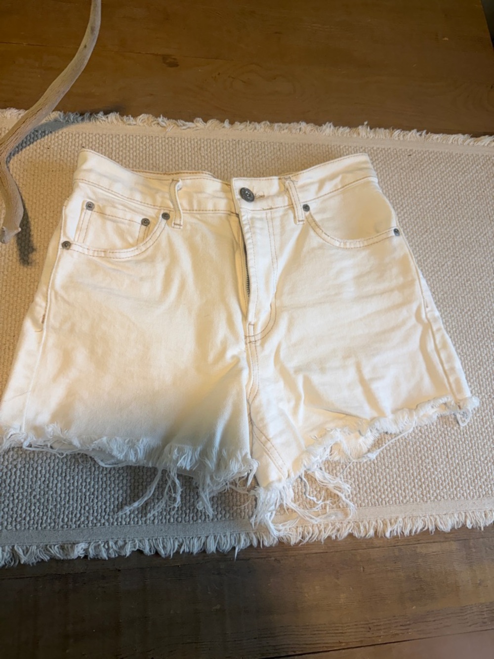 Urban Outfitters White Distressed High-Rise Jean Shorts
